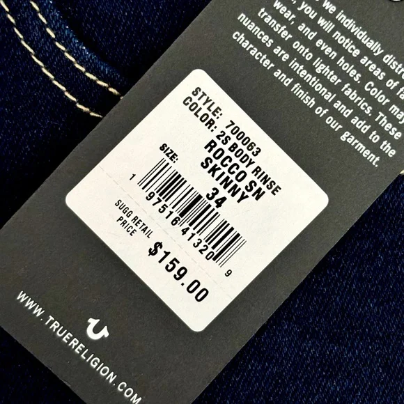 TRUE RELIGION Men's Rocco Single Needle Relaxed Skinny Jeans—NWT—34/32 - Picture 6 of 16